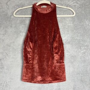 Intimately Free People Velvet Halter Top Rust Orange Mock Neck T-Back Small